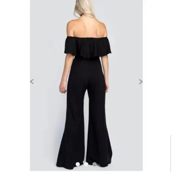 Wildfox Black Couture Harlow Off the Shoulder Wide Leg Jumpsuit [Size L] - Picture 3 of 6